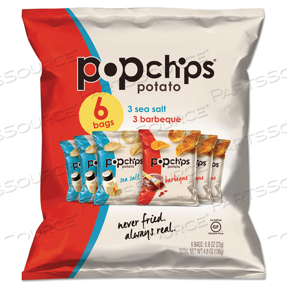 POTATO CHIPS, BBQ/SEA SALT FLAVOR, 0.8 OZ BAG, 6/PACK 