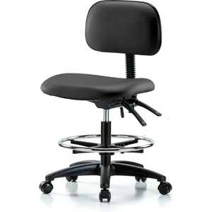 MULTI-PURPOSE INDUSTRIAL STOOL WITH NEW VOYAGER&TRADE; VINYL - WITH CHROME FOOT RING - BLACK by E Com Inc