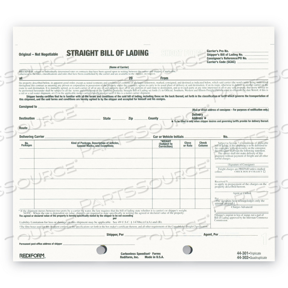 SNAP-A-WAY BILL OF LADING, SHORT FORM, THREE-PART CARBONLESS, 7 X 8.5 by Rediform SNAP-A-WAY BILL OF LADING, SHORT FORM, THREE-PART CARBONLESS, 7 X 8.5 by Rediform