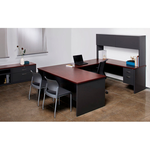 MODULAR STEEL DESK BRIDGE - 48 X 24 - CHARCOAL/MAHOGANY by Hirsh