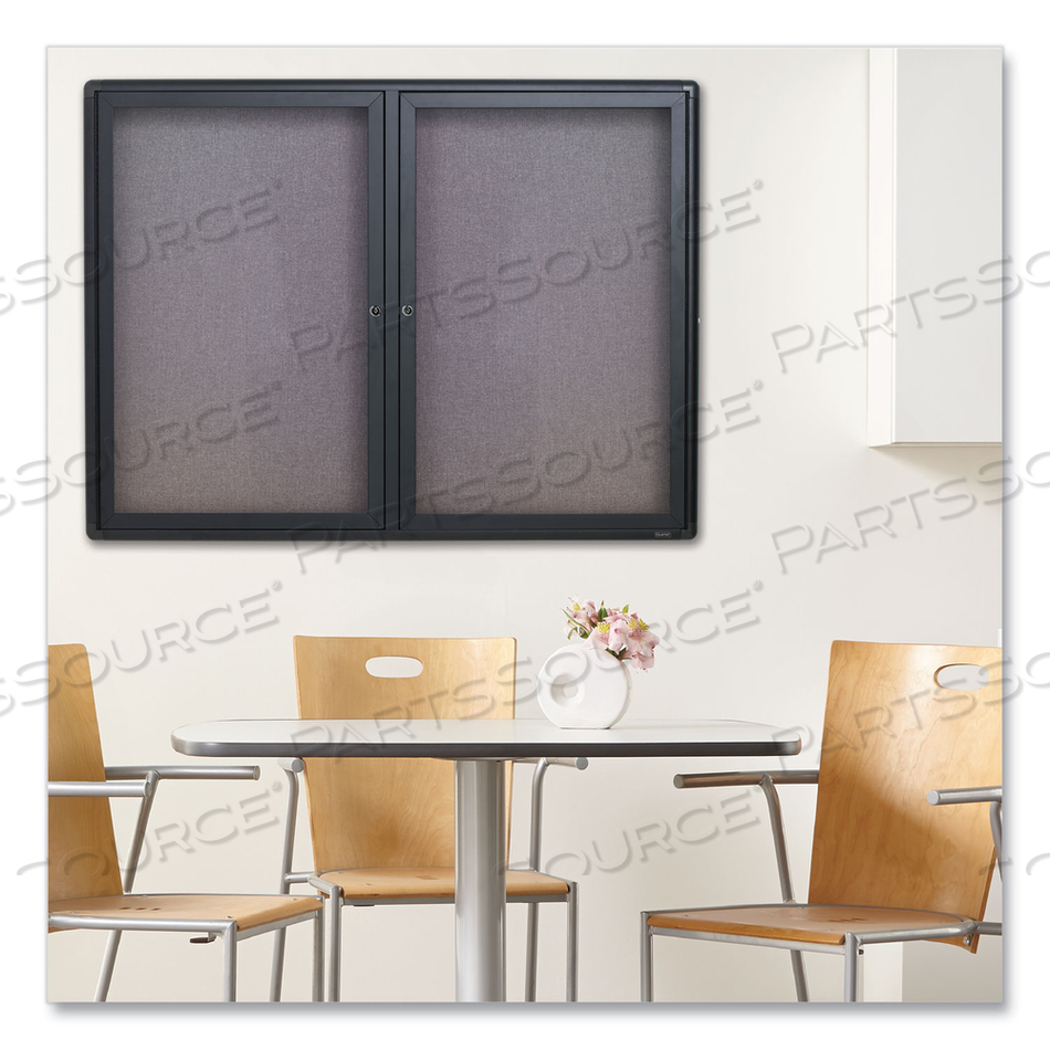 ENCLOSED FABRIC-CORK BOARD, 48 X 36, GRAY SURFACE, GRAPHITE ALUMINUM FRAME by Quartet