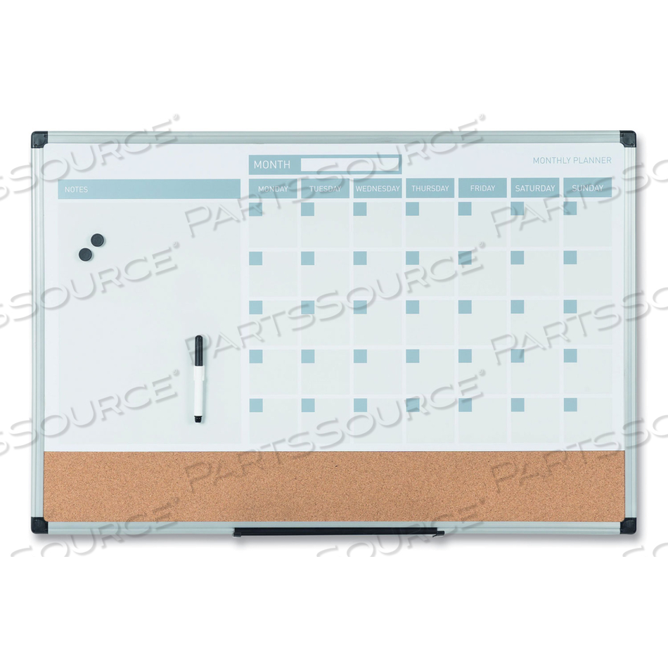 MASTERVISION 3-IN-1 DRY-ERASE CALENDAR PLANNER BOARD, 24" X 36", SILVER FRAME by MasterVision