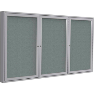 ENCLOSED BULLETIN BOARD - 3 DOOR - GRAY FABRIC W/SILVER FRAME - 48" X 96" by Ghent