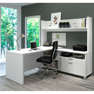 L-DESK WITH OPEN HUTCH - WHITE - PRO-LINEA SERIES by Bestar Technologies, Inc.