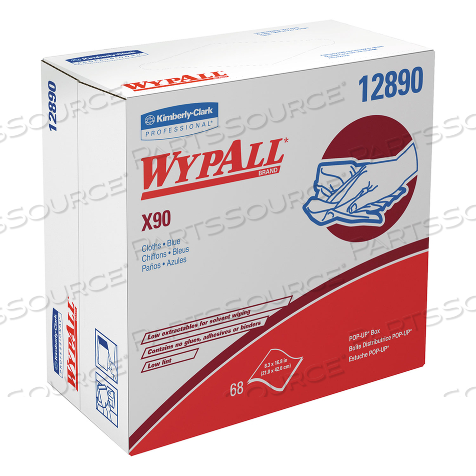 X90 CLOTHS, POP-UP BOX, 2-PLY, 8.3 X 16.8, DENIM BLUE, 68/BOX by WypAll X90 CLOTHS, POP-UP BOX, 2-PLY, 8.3 X 16.8, DENIM BLUE, 68/BOX by WypAll