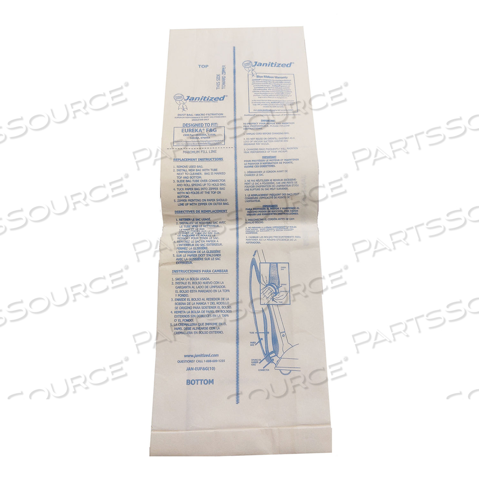 VACUUM FILTER BAGS DESIGNED TO FIT EUREKA F AND G by Janitized VACUUM FILTER BAGS DESIGNED TO FIT EUREKA F AND G by Janitized