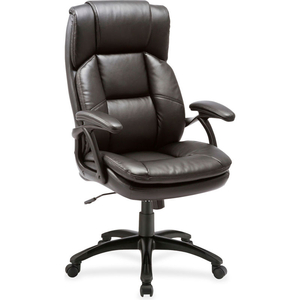 BLACK BASE HIGH-BACK LEATHER CHAIR - BLACK by Lorell