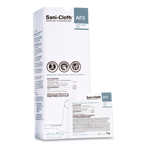 SANI-CLOTH AF3 INDIVIDUALLY WRAPPED GERMICIDAL DISPOSABLE WIPES, X-LARGE, 1-PLY, 11.75" X 11.5", UNSCENTED, WHITE, 50/BOX by Sani Professional