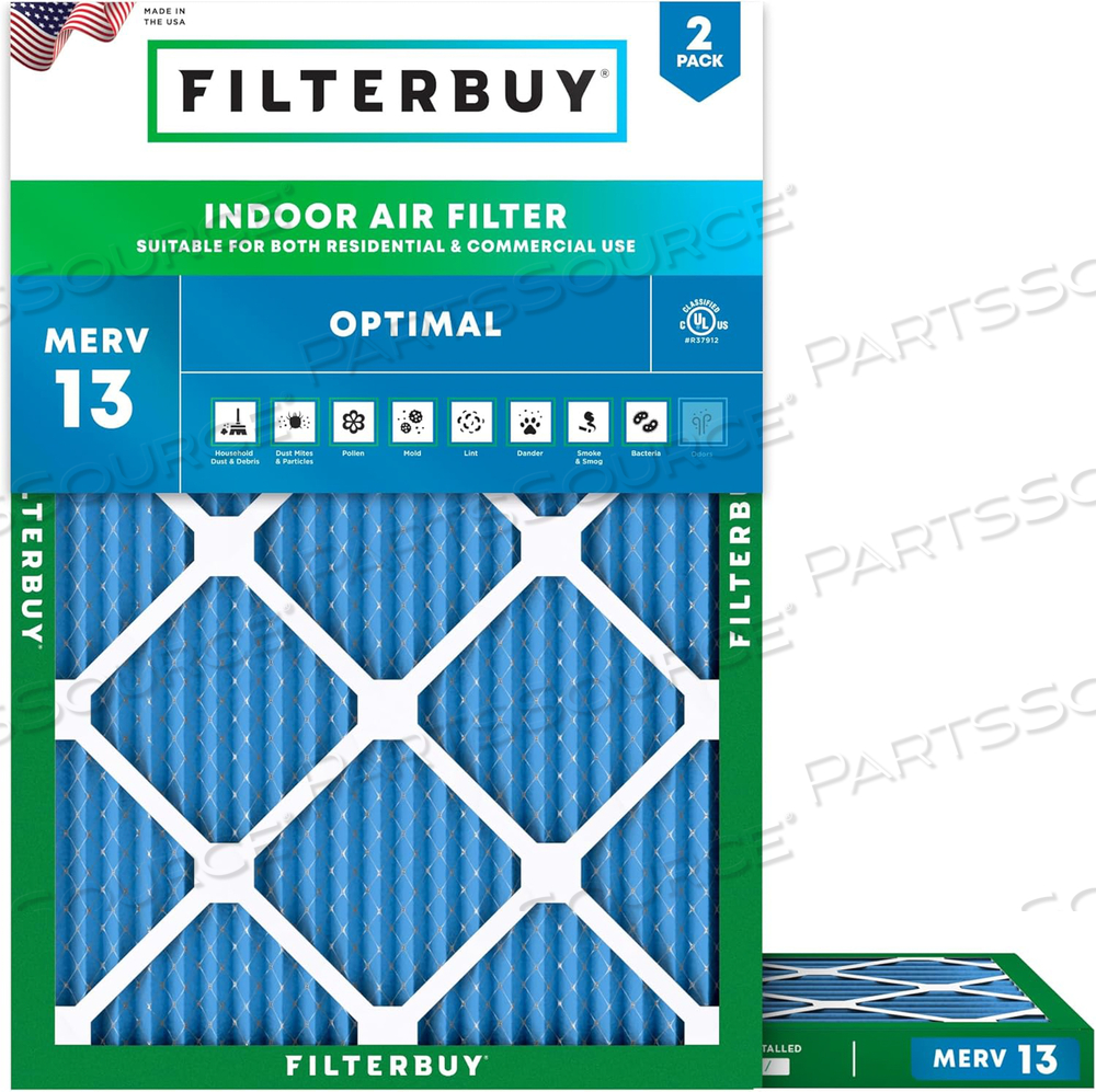 FILTERBUY 10X14X1 AIR FILTER MERV 13 OPTIMAL DEFENSE (2-PACK), PLEATED HVAC AC FURNACE AIR FILTERS REPLACEMENT (ACTUAL SIZE: 9.50 X 13.50 X 0.75 INCHES) 