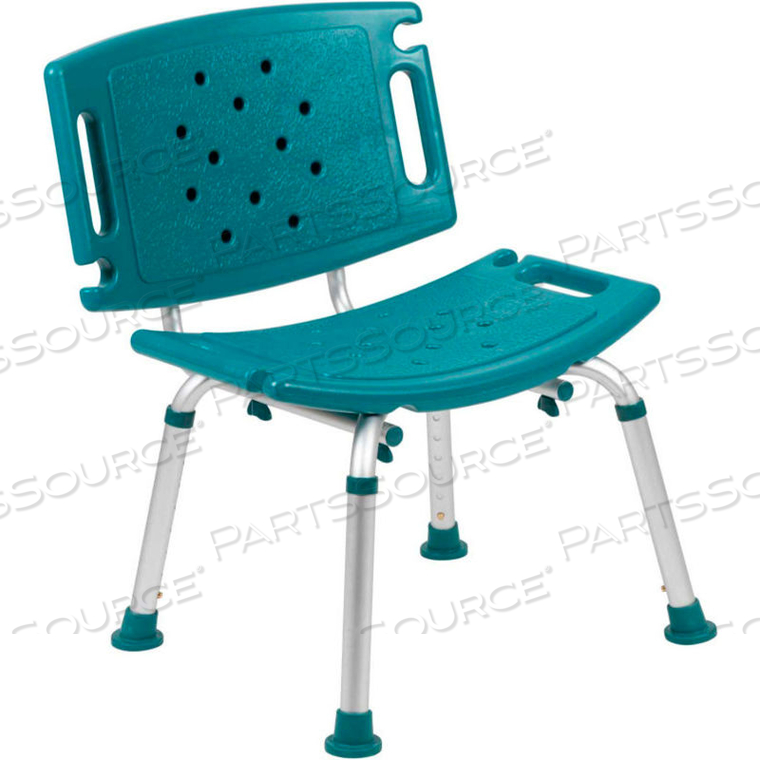 FLASH FURNITURE HERCULES SERIES ADJUSTABLE HEIGHT BATH CHAIR WITH EXTRA LARGE BACK, TEAL by Global Industrial Equipment FLASH FURNITURE HERCULES SERIES ADJUSTABLE HEIGHT BATH CHAIR WITH EXTRA LARGE BACK, TEAL by Global Industrial Equipment