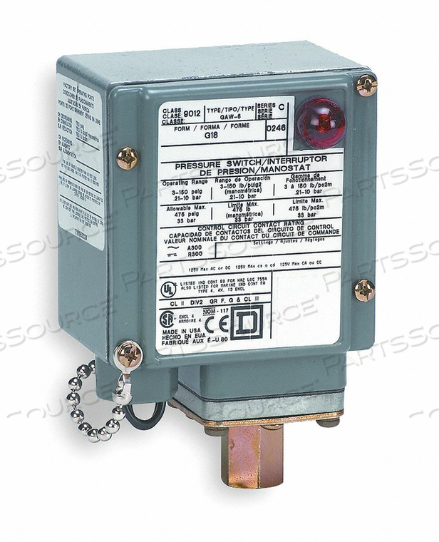 PRESSURE SWTCH SPDT DIAPHRGM 1/4-18 FNPT by Square D