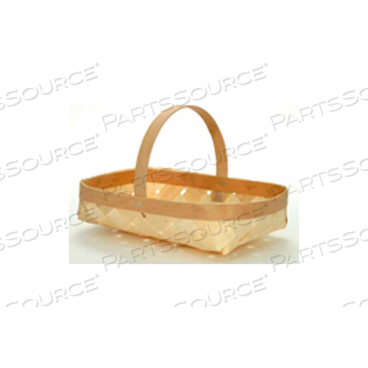LARGE SHALLOW RECTANGLE 17" X 11" WOOD BASKET WITH WOOD HANDLE 6 PC - NATURAL 