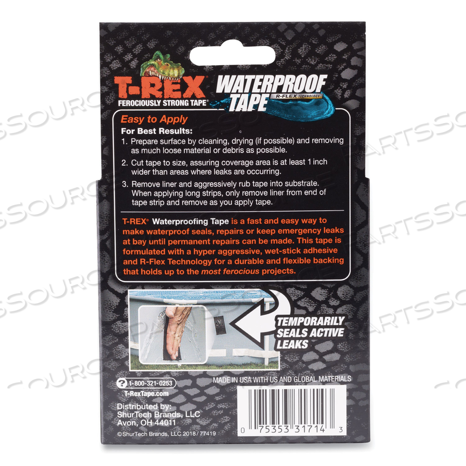 WATERPROOF TAPE, 3" CORE, 2" X 5 FT, BLACK WATERPROOF TAPE, 3" CORE, 2" X 5 FT, BLACK
