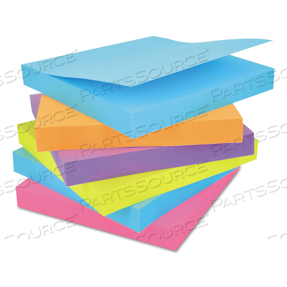 SELF-STICK NOTE PADS, 3" X 3", ASSORTED BRIGHT COLORS, 100 SHEETS/PAD, 12 PADS/PACK by Universal SELF-STICK NOTE PADS, 3" X 3", ASSORTED BRIGHT COLORS, 100 SHEETS/PAD, 12 PADS/PACK by Universal