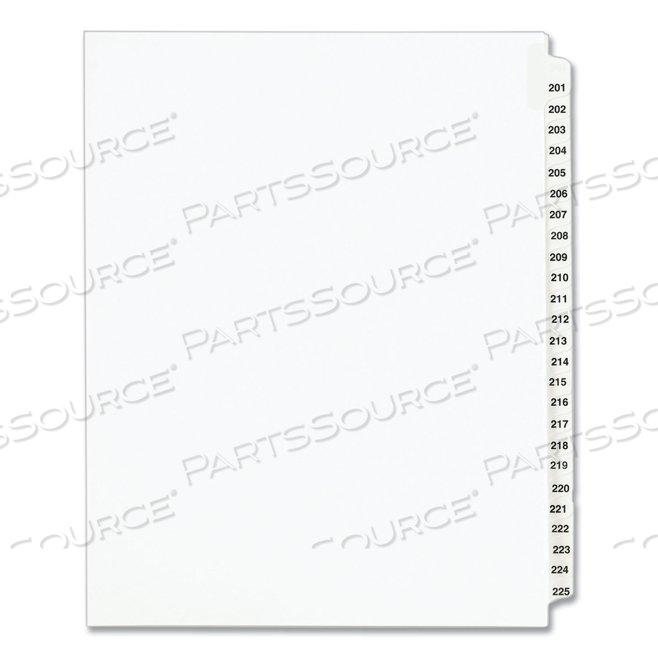 PREPRINTED LEGAL EXHIBIT SIDE TAB INDEX DIVIDERS, AVERY STYLE, 25-TAB, 201 TO 225, 11 X 8.5, WHITE, 1 SET, (1338) by Avery