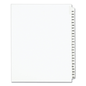 PREPRINTED LEGAL EXHIBIT SIDE TAB INDEX DIVIDERS, AVERY STYLE, 25-TAB, 201 TO 225, 11 X 8.5, WHITE, 1 SET, (1338) by Avery