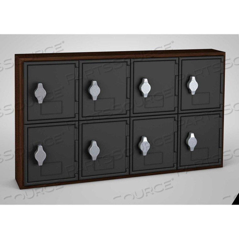 8 DOOR CELL PHONE LOCKER W/HASP LOCK, 24"WX4"DX13-1/2"H, WALNUT/BLK,ASSEMBLED by United Visual Products