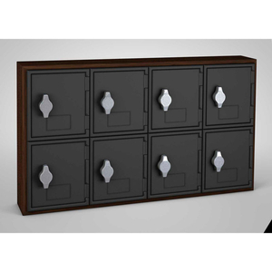 8 DOOR CELL PHONE LOCKER W/HASP LOCK, 24"WX4"DX13-1/2"H, WALNUT/BLK,ASSEMBLED by United Visual Products