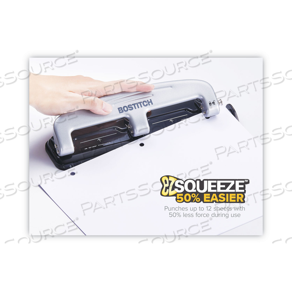 12-SHEET EZ SQUEEZE THREE-HOLE PUNCH, 9/32" HOLES, BLACK/SILVER 