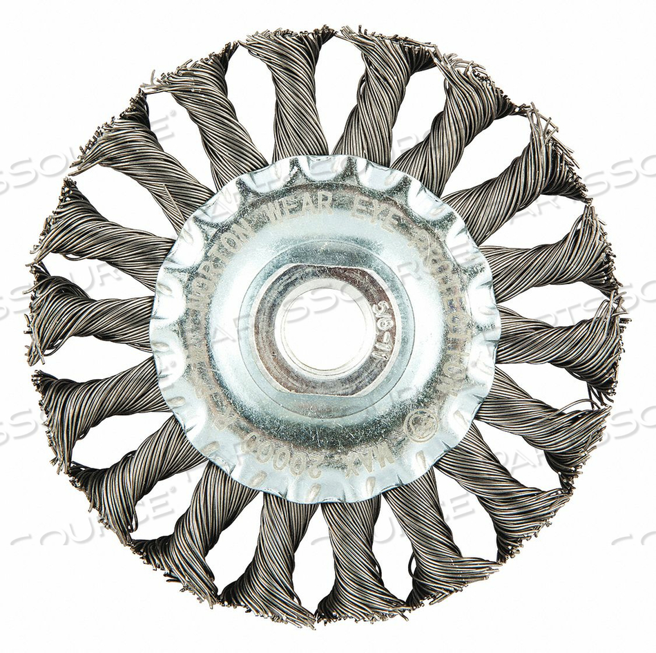 WIRE WHEEL BRUSH, TWISTED STEEL, 4 IN DIA X 1/2 IN WD, 5/8"-11 ARBOR, 0.02 IN FILL by Norton | Saint-Gobain Abrasives WIRE WHEEL BRUSH, TWISTED STEEL, 4 IN DIA X 1/2 IN WD, 5/8"-11 ARBOR, 0.02 IN FILL by Norton | Saint-Gobain Abrasives