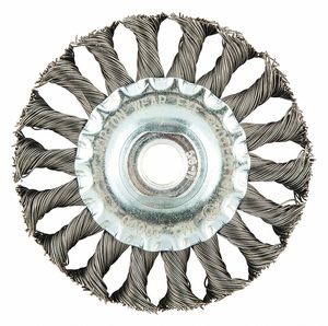 WIRE WHEEL BRUSH, TWISTED STEEL, 4 IN DIA X 1/2 IN WD, 5/8"-11 ARBOR, 0.02 IN FILL by Norton | Saint-Gobain Abrasives
