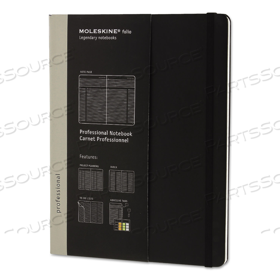 PROFESSIONAL NOTEBOOK, HARDCOVER, 1 SUBJECT, NARROW RULE, BLACK COVER, 9.75 X 7.5, 192 SHEETS 