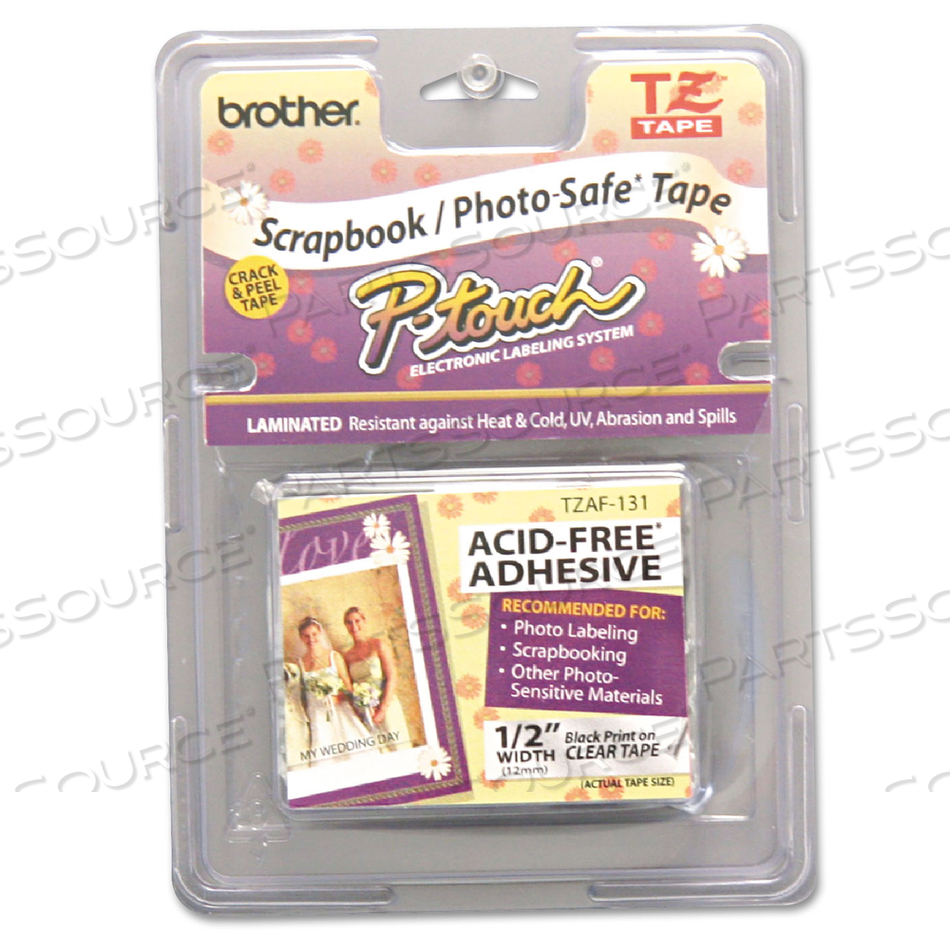 TZ PHOTO-SAFE TAPE CARTRIDGE FOR P-TOUCH LABELERS, 0.47" X 26.2 FT, BLACK ON WHITE by Brother