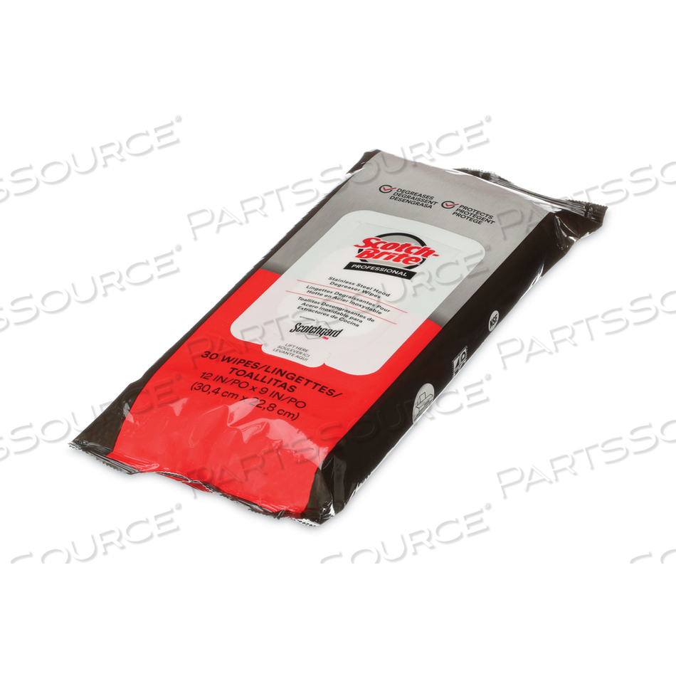 STAINLESS STEEL HOOD DEGREASER WIPES, 9 X 12, UNSCENTED, 30 WIPES/PACK/CARTON by 3M Consumer STAINLESS STEEL HOOD DEGREASER WIPES, 9 X 12, UNSCENTED, 30 WIPES/PACK/CARTON by 3M Consumer