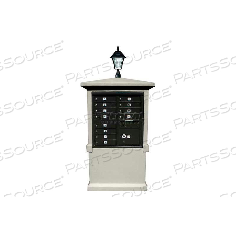 STUCCO CBU MAILBOX CENTER, TALL PEDESTAL (COLUMN ONLY) IN NON-PAINTED WITH BAYVIEW SOLAR LAMP 