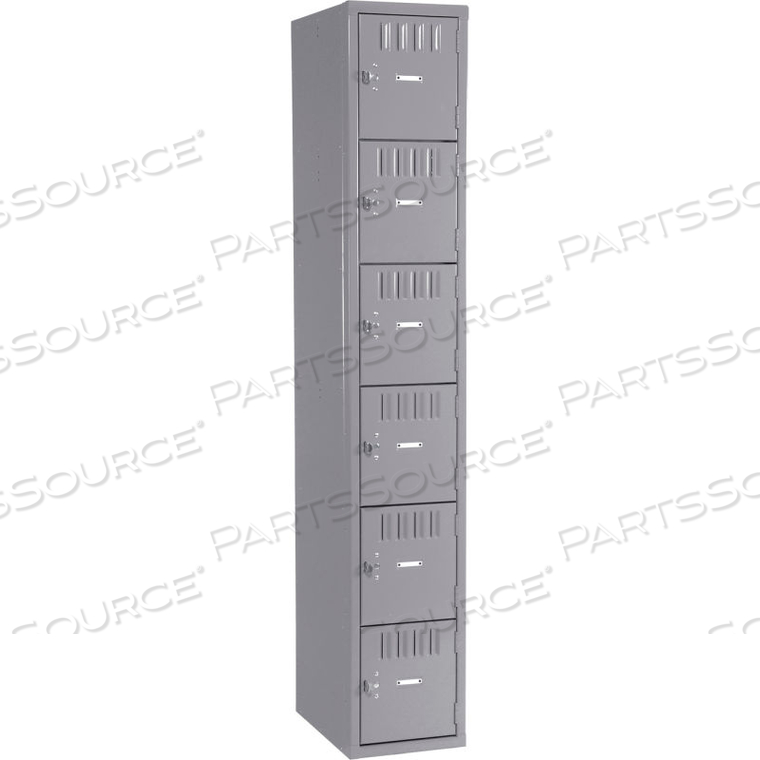 SIX TIER 6 DOOR BOX LOCKER, RECESSED HANDLE, 12"WX18"DX12"H, GRAY, ASSEMBLED by Tennsco Corp.