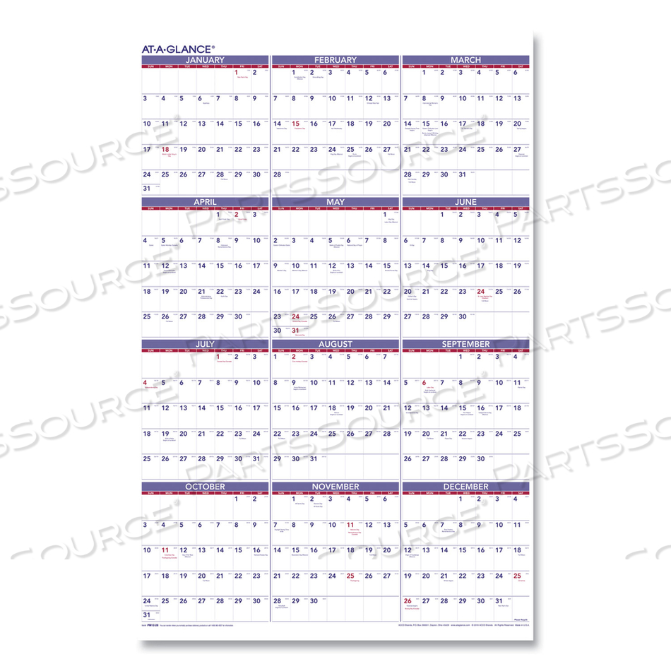 YEARLY WALL CALENDAR, 24 X 36, WHITE SHEETS, 12-MONTH (JAN TO DEC): 2023 by At-A-Glance