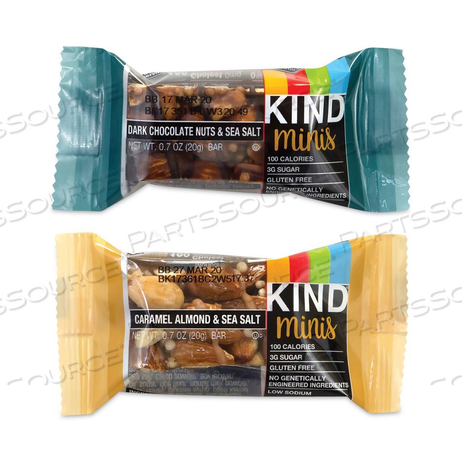 MINIS, DARK CHOCOLATE NUTS SEA SALT/CARAMEL ALMOND NUTS SEA SALT, 0.7 OZ BAR, 32 BARS/BOX 