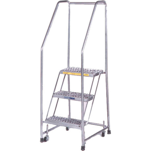 SERRATED 4 STEP 24"W ALUMINUM ROLLING LADDER 10"D TOP STEP, SPRING LOADED by Ballymore