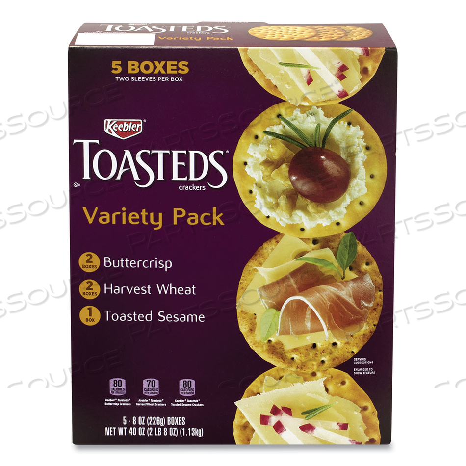 TOASTEDS PARTY PACK CRACKER ASSORTMENT, 8 OZ BOX, 5 ASSORTED BOXES/PACK 