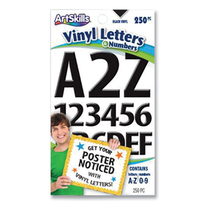 POSTER AND BULLETIN BOARD VINYL LETTERS AND NUMBERS, BLACK, 1" AND 2"H, 250/PACK by ArtSkills