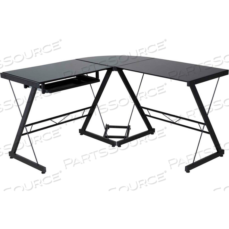 ONESPACE ULTRAMODERN GLASS L-SHAPED COMPUTER DESK, BLACK 