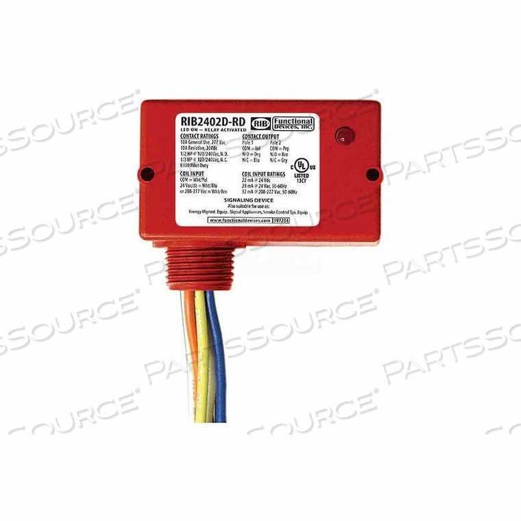 ENCLOSED RELAY, 10A, DPDT, 24VAC/DC/208-277VAC, RED HOUSING by RIB ENCLOSED RELAY, 10A, DPDT, 24VAC/DC/208-277VAC, RED HOUSING by RIB
