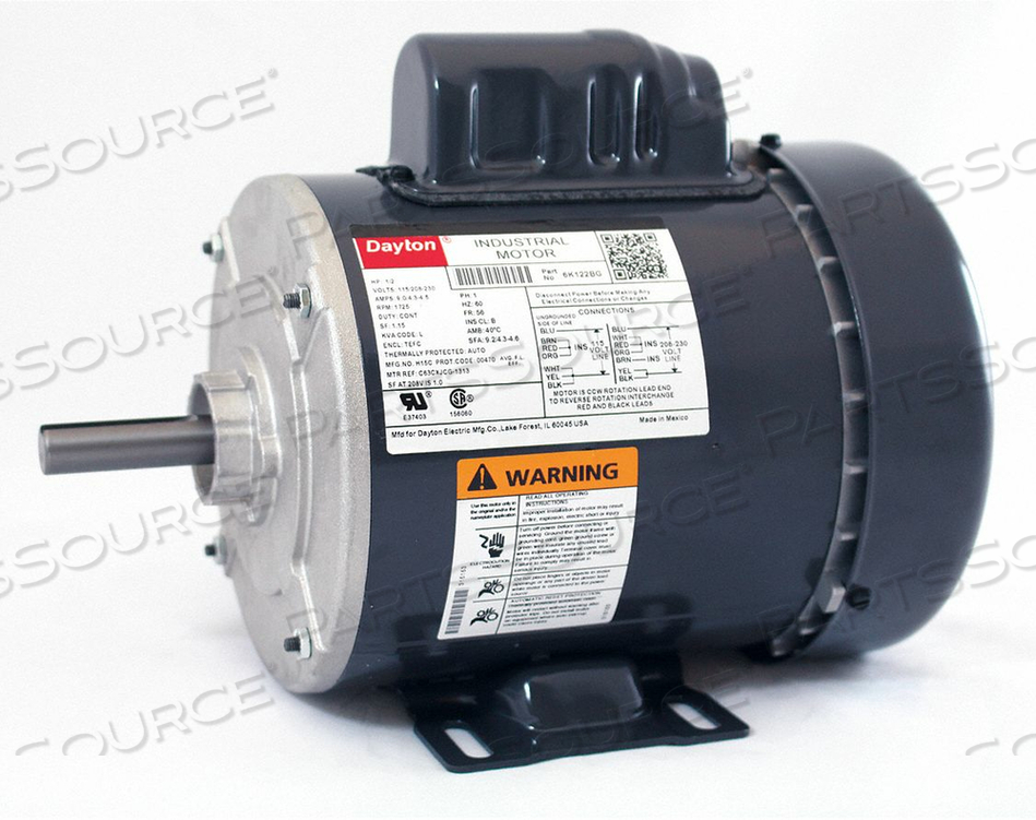 GENERAL PURPOSE MOTOR, SINGLE PHASE, MOTOR DESIGN CAPACITOR-START, 1/2 HP, NAMEPLATE RPM 1,725, NO. OF SPEEDS 1, VOLTAGE 115/208-230V AC, FU by DAYTON ELECTRIC MANUFACTURING CO GENERAL PURPOSE MOTOR, SINGLE PHASE, MOTOR DESIGN CAPACITOR-START, 1/2 HP, NAMEPLATE RPM 1,725, NO. OF SPEEDS 1, VOLTAGE 115/208-230V AC, FU by DAYTON ELECTRIC MANUFACTURING CO