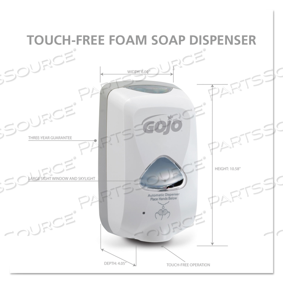 TFX TOUCH-FREE AUTOMATIC FOAM SOAP DISPENSER, 1,200 ML, 4.1 X 6 X 10.6, GRAY by Gojo TFX TOUCH-FREE AUTOMATIC FOAM SOAP DISPENSER, 1,200 ML, 4.1 X 6 X 10.6, GRAY by Gojo