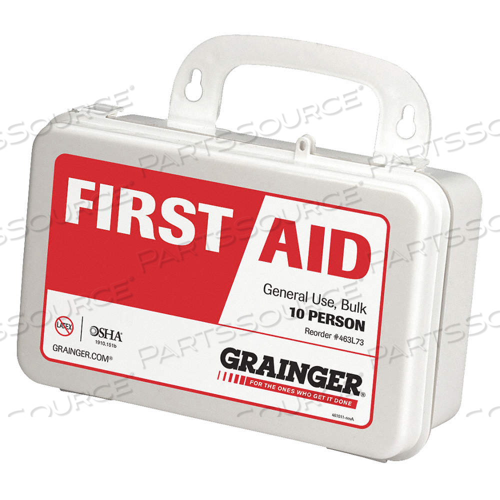 FIRST AID KIT AND HOUSING, INDUSTRIAL, 100 PEOPLE SERVED, 36 COMPONENTS, PLASTIC by Approved Vendor
