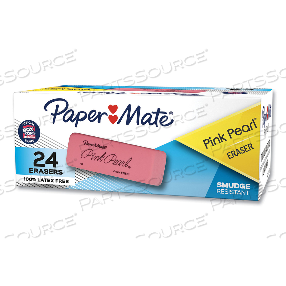 PINK PEARL ERASER, FOR PENCIL MARKS, RECTANGULAR BLOCK, MEDIUM, PINK by Paper Mate