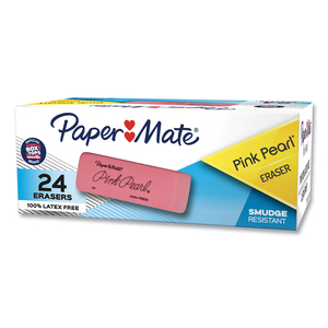 PINK PEARL ERASER, FOR PENCIL MARKS, RECTANGULAR BLOCK, MEDIUM, PINK, 24/BOX by Paper Mate