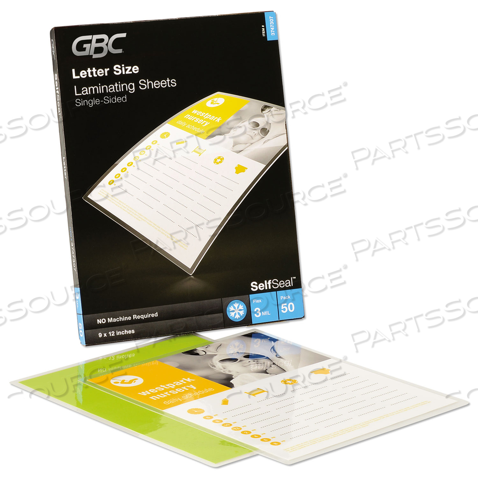 SELFSEAL SELF-ADHESIVE LAMINATING POUCHES AND SINGLE-SIDED SHEETS, 3 MIL, 9" X 12", GLOSS CLEAR by GBC