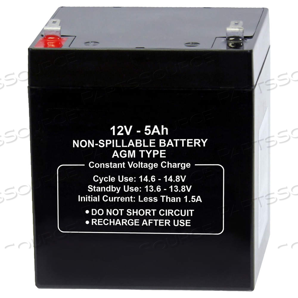 SEALED LEAD ACID BATTERY, 12V DC, 5 AH CAPACITY, 3.98 IN HT, 3.5 IN WD, 2.72 IN DP 