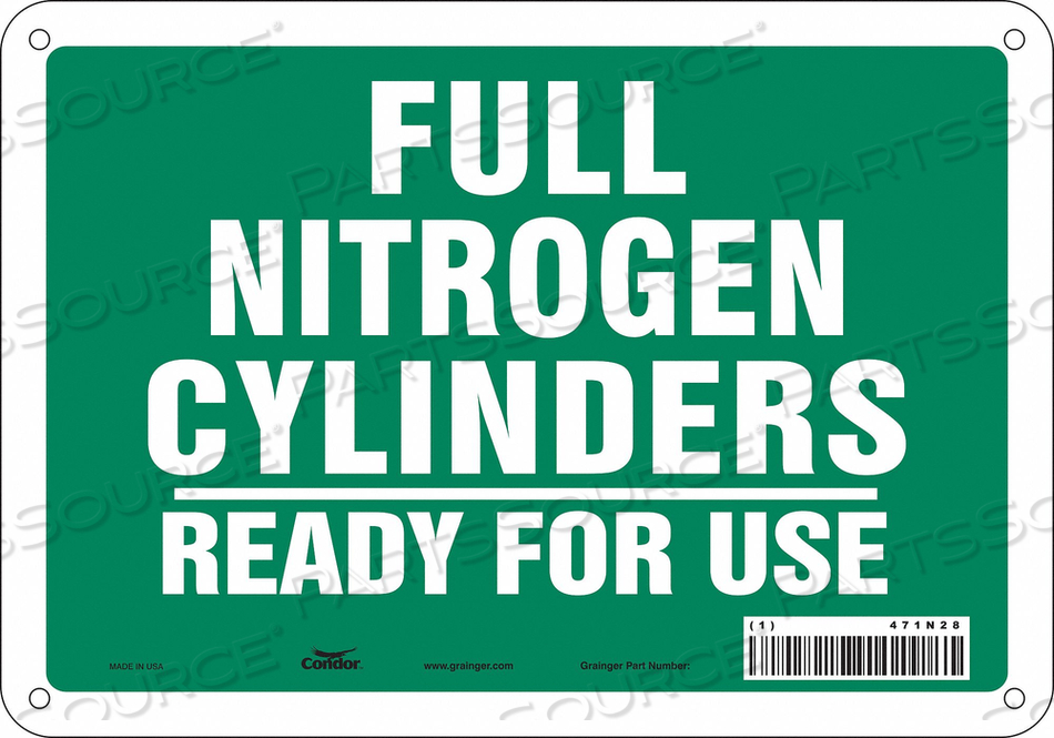 SAFETY SIGN, VERTICAL RECTANGLE, NUMBER OF PRINTED SIDES 1, ENGLISH, SIGN FORMAT OTHER FORMAT, SIGN LEGEND FULL NITROGEN CYLINDERS READY FOR by Condor