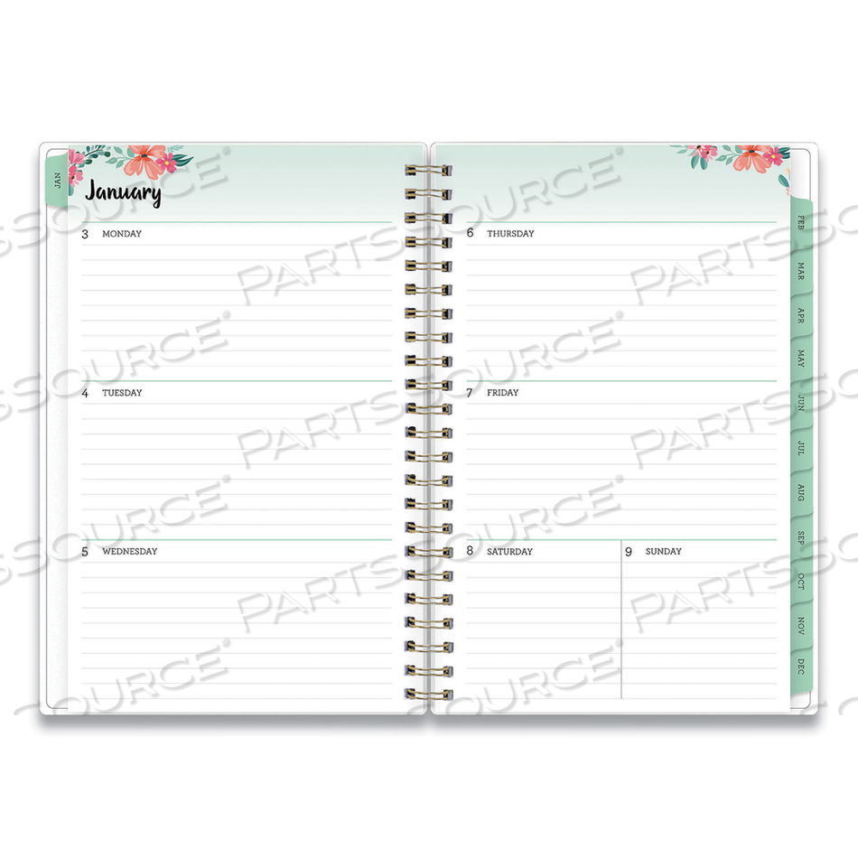 LAUREL WEEKLY/MONTHLY PLANNER, LAUREL FLORAL ARTWORK, 8 X 5, GREEN/PINK/ORANGE COVER, 12-MONTH (JAN TO DEC): 2023 