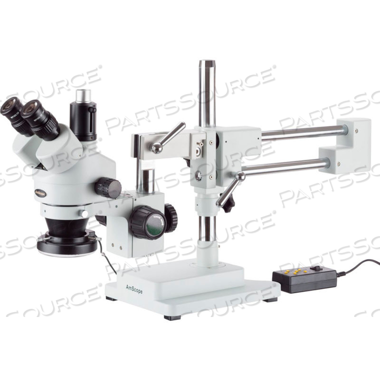 AMSCOPE 3.5X-90X TRINOCULAR STEREO MICROSCOPE WITH 4-ZONE 144-LED RING LIGHT by United Scope AMSCOPE 3.5X-90X TRINOCULAR STEREO MICROSCOPE WITH 4-ZONE 144-LED RING LIGHT by United Scope