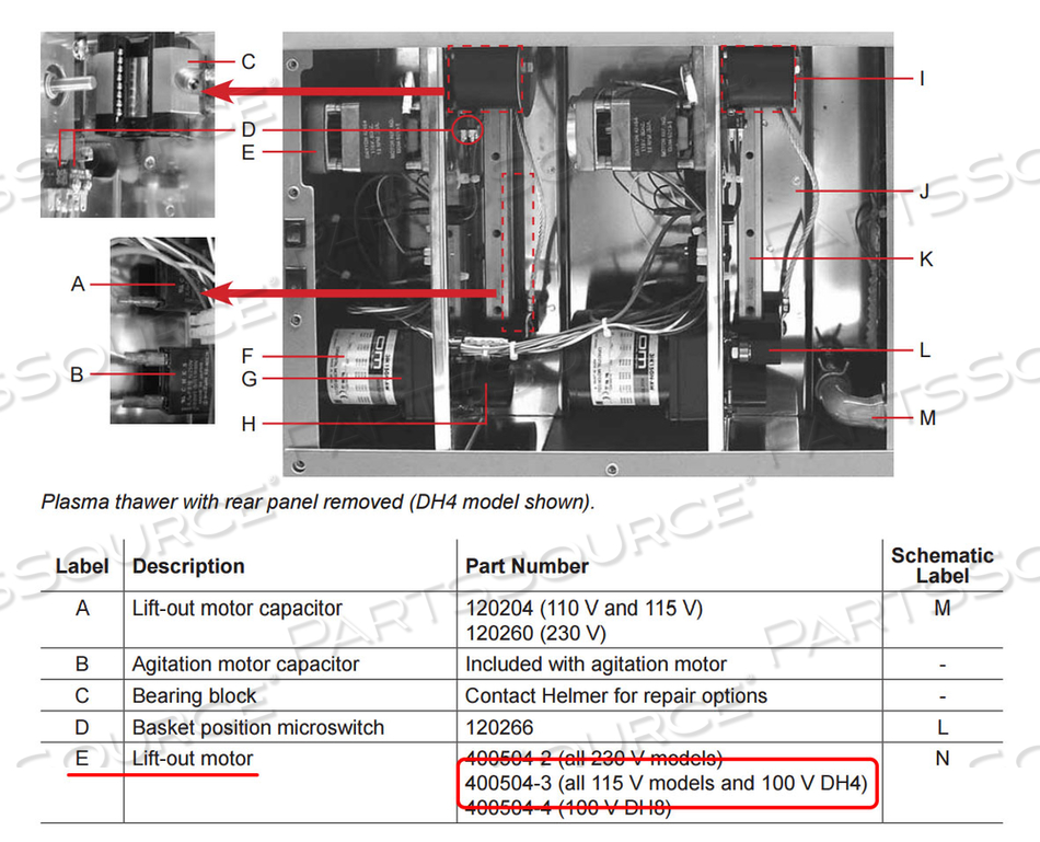 LIFT-OUT MOTOR FOR DH4 AND DH8 PLASMA THAWERS by Helmer Inc LIFT-OUT MOTOR FOR DH4 AND DH8 PLASMA THAWERS by Helmer Inc