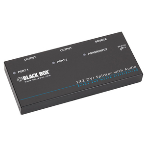 SINGLE LINK DVI-D SPLITTER, 100 TO 240 VAC, 50/60 HZ INPUT, 9 VDC, 0.6 A OUTPUT, 2.8 W, WITH AUDIO AND HDCP, 1 X 2 VERSION by Black Box Corporation of Pennsylvania 