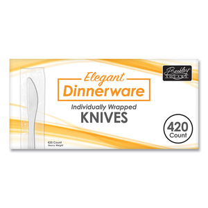 ELEGANT DINNERWARE HEAVYWEIGHT CUTLERY, INDIVIDUALLY WRAPPED, KNIFE, WHITE, 420/BOX by Berkley Square